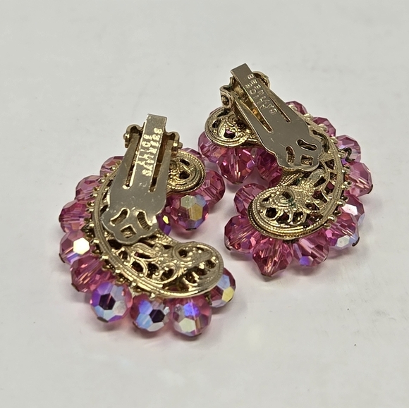 VINTAGE ALICE CAVINESS PINK CRYSTAL CLUSTER COMMA CLIP ON EARRINGS WOMEN JEWELRY - Picture 5 of 13